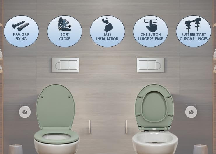 Sage Oval Toilet Seat Thermoplastic Quick Release Top & Bottom Fix 44.5x37cm