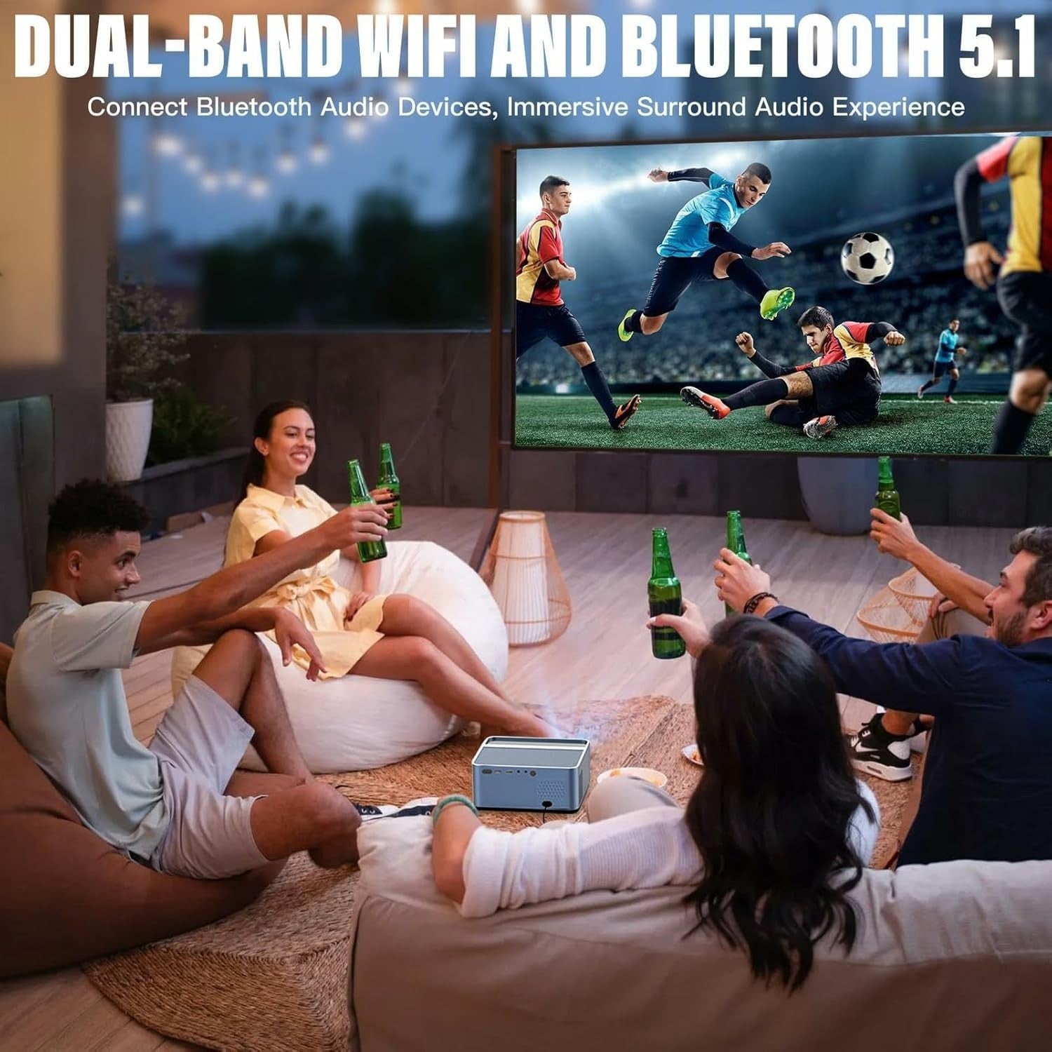 4K Smart Mini Projector 1080P 26000 Lumen WiFi 6 Bluetooth Auto Keystone