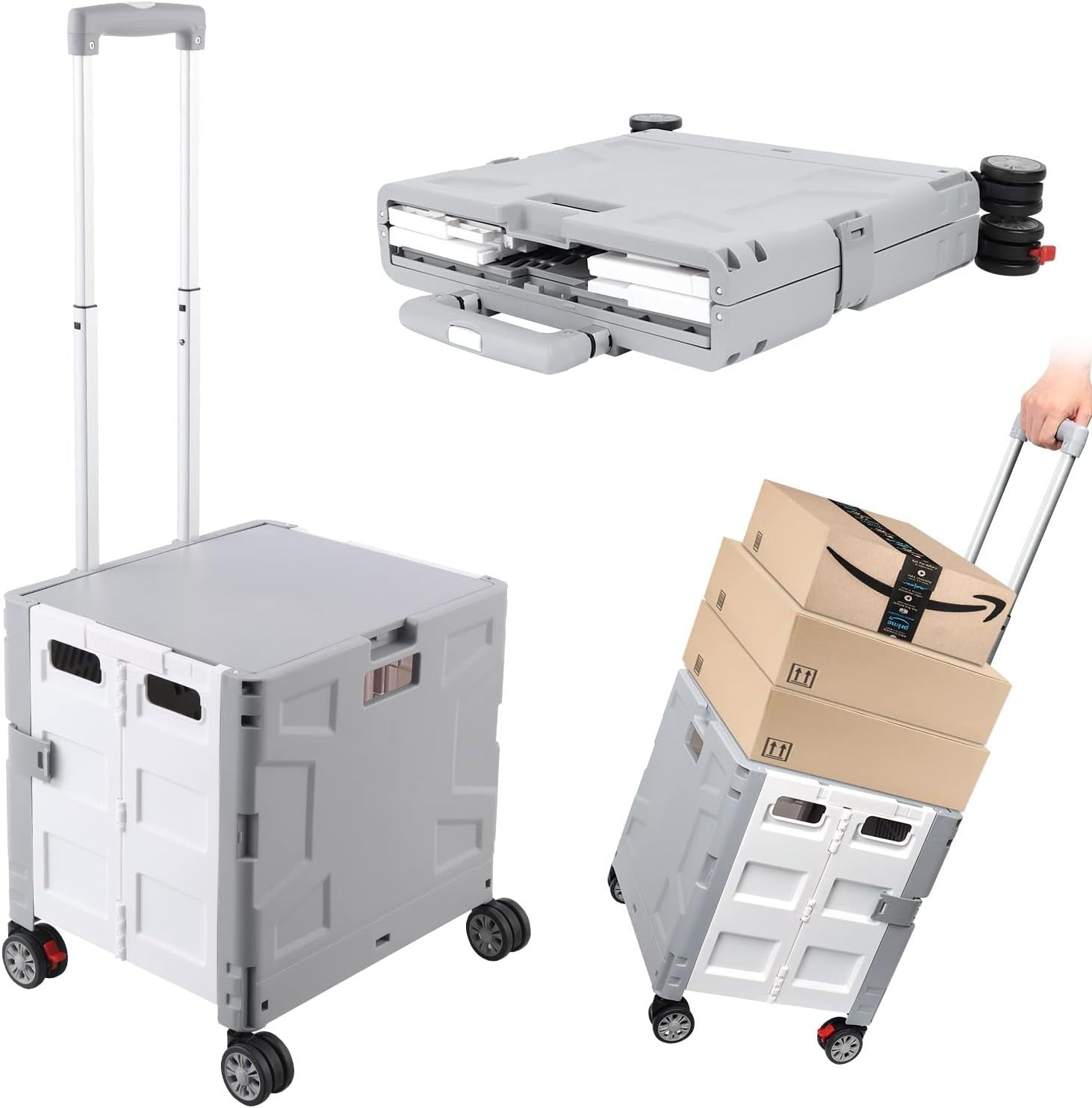 Foldable Grocery Trolley Cart 50Kg Portable Storage Box w/ Lid Grey