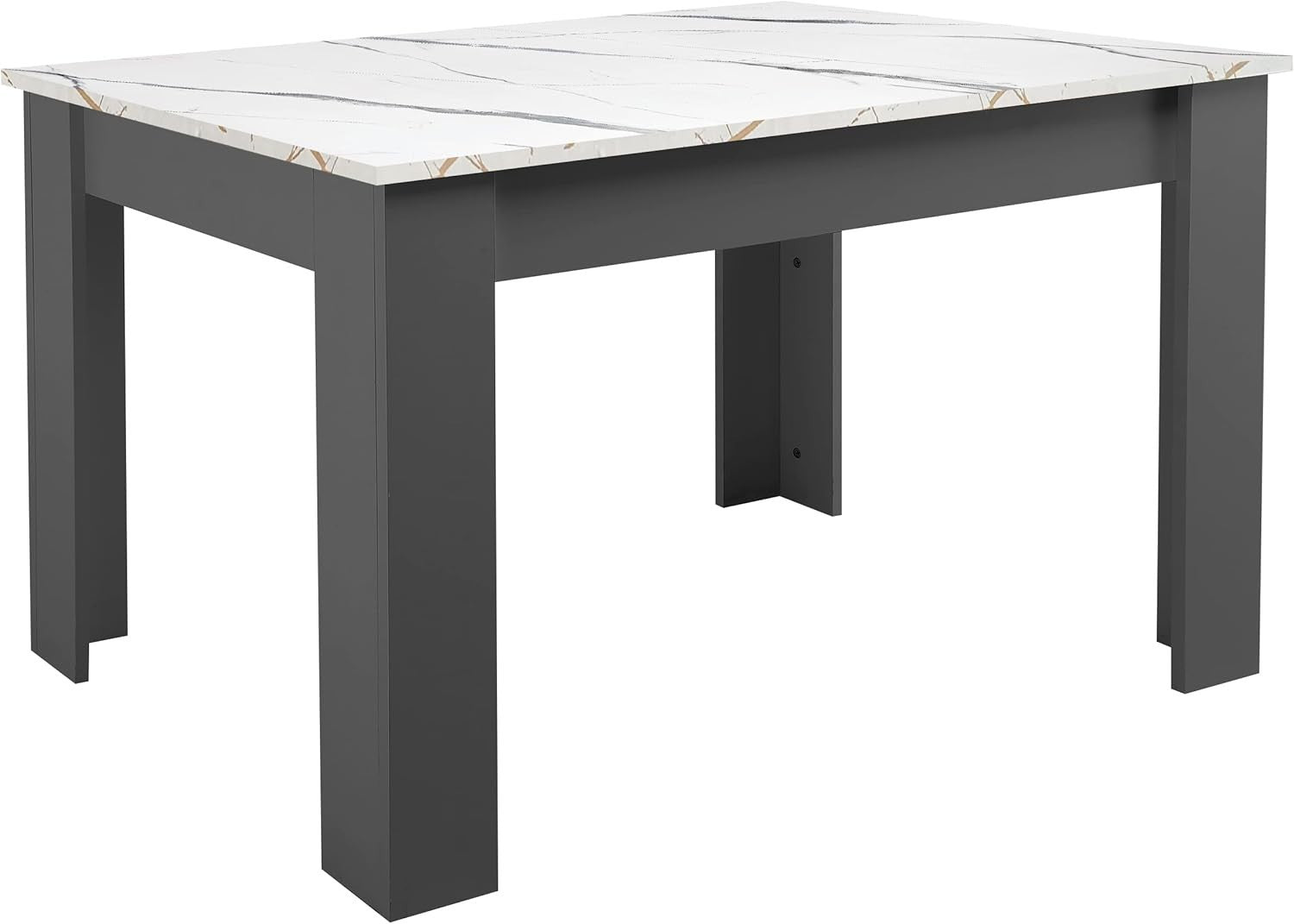 Modern White Marble Dining Table Set with 6 Grey PU Leather Chairs 140cm