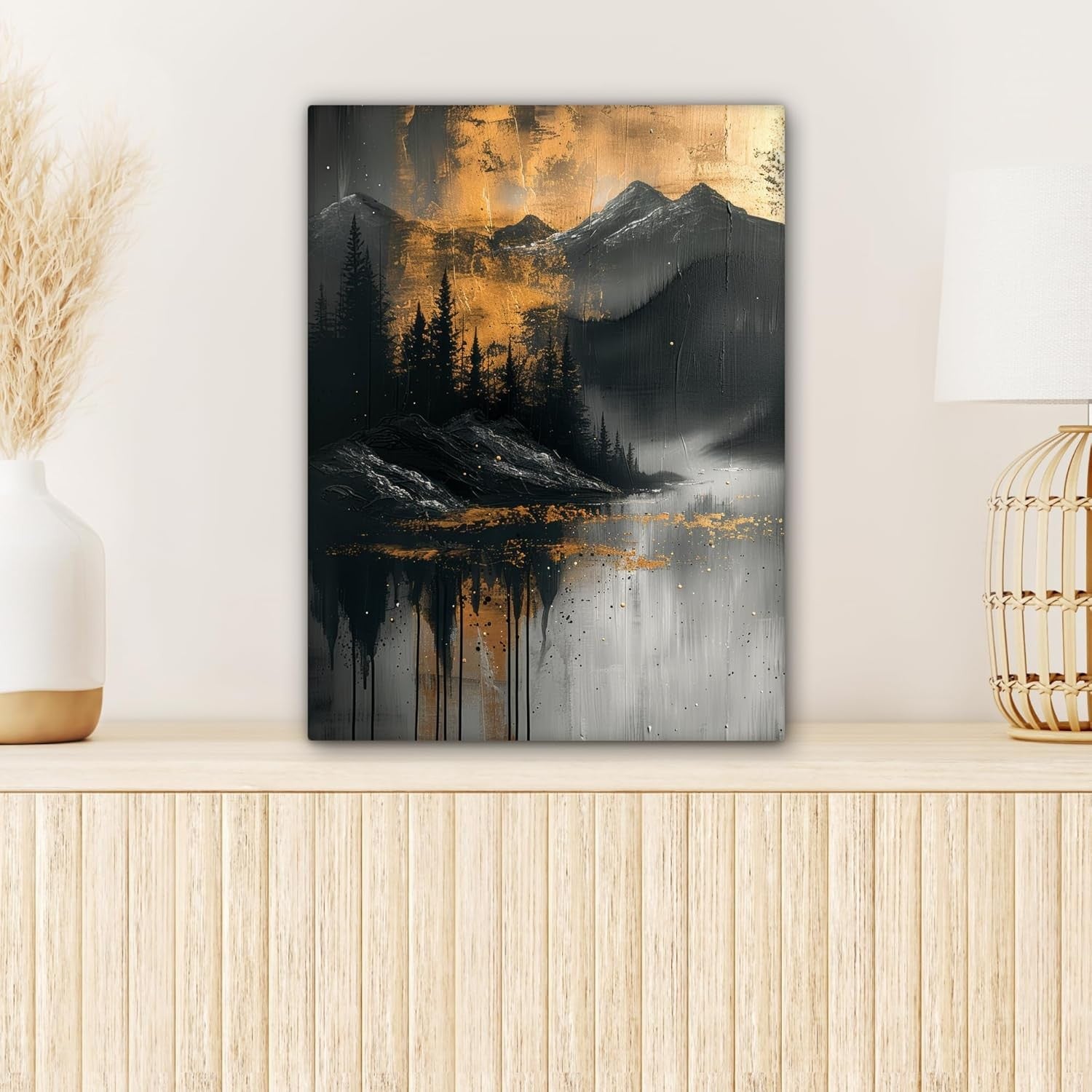 Gold Black Forest Canvas Wall Art 30x40cm Modern Nature Print