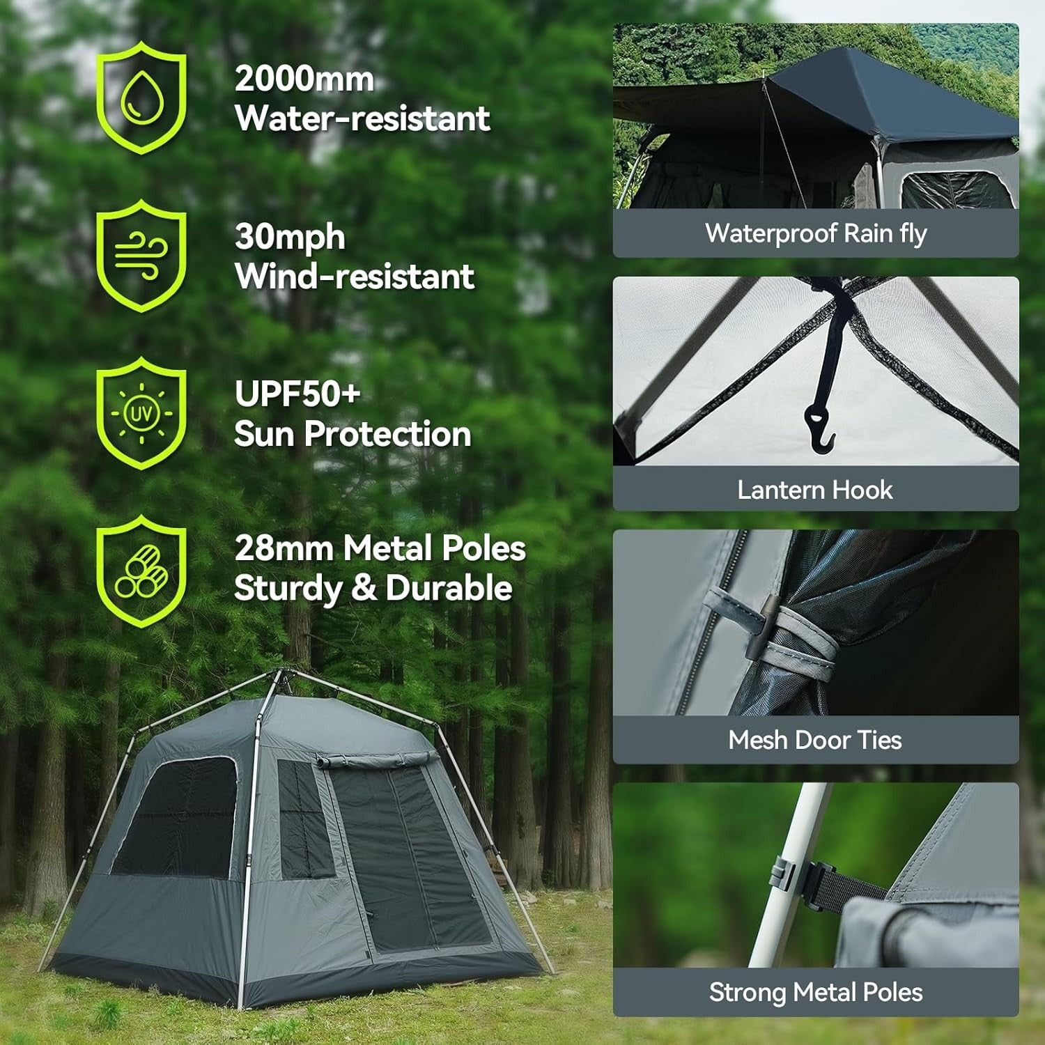 4 Person Pop Camping Tent Waterproof UV Dome w Sunshade