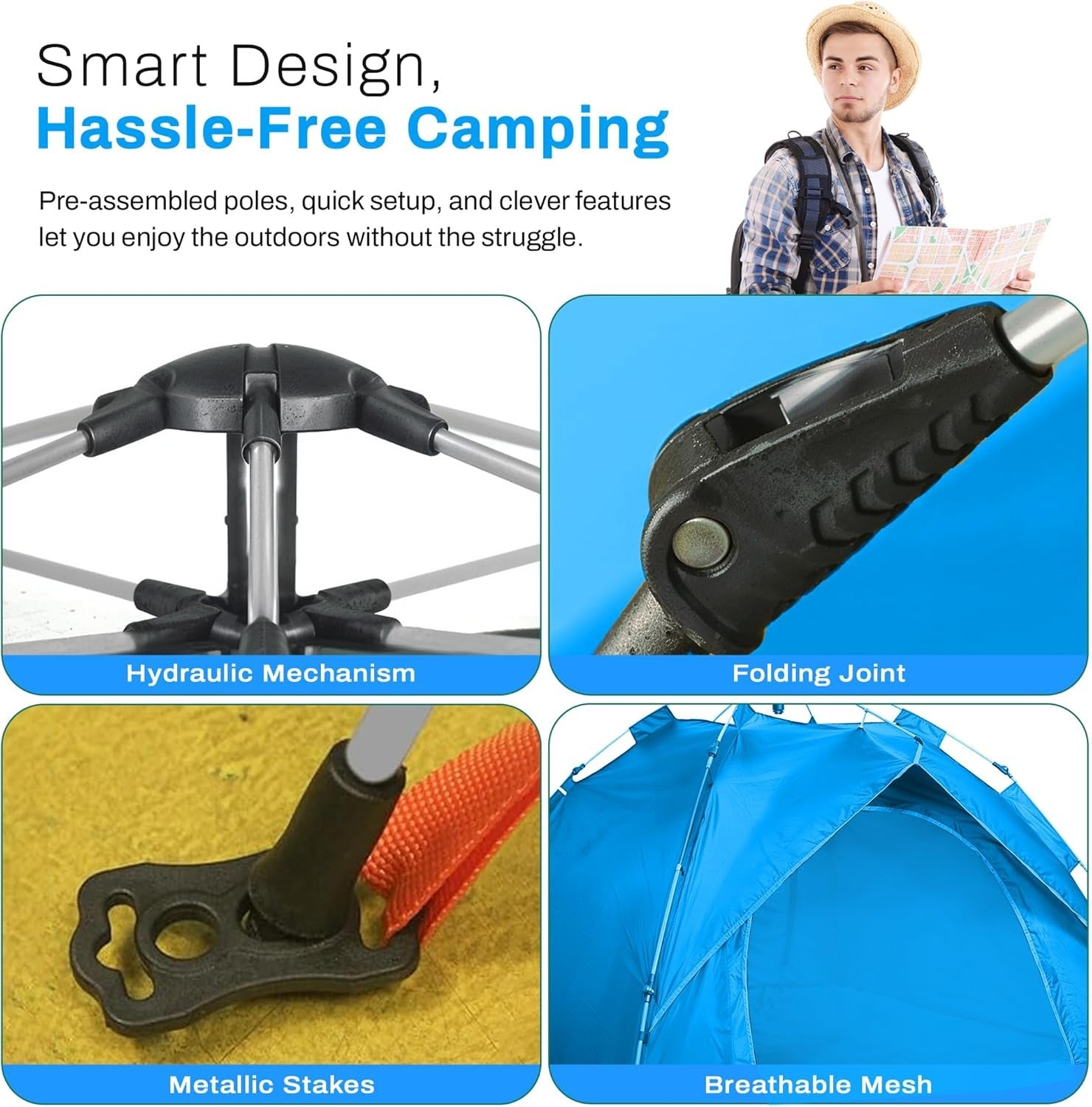 4 Person Automatic Camping Tent Hydraulic Dome Easy Setup