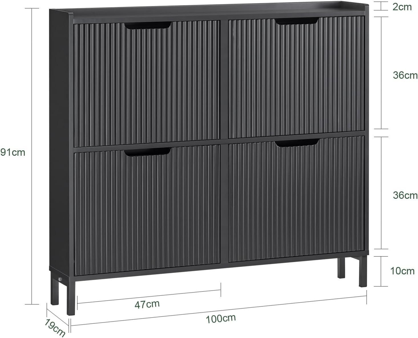 Black Slim Shoe Cabinet 4 Flip Drawers – Wide Hallway Storage Unit 100cm