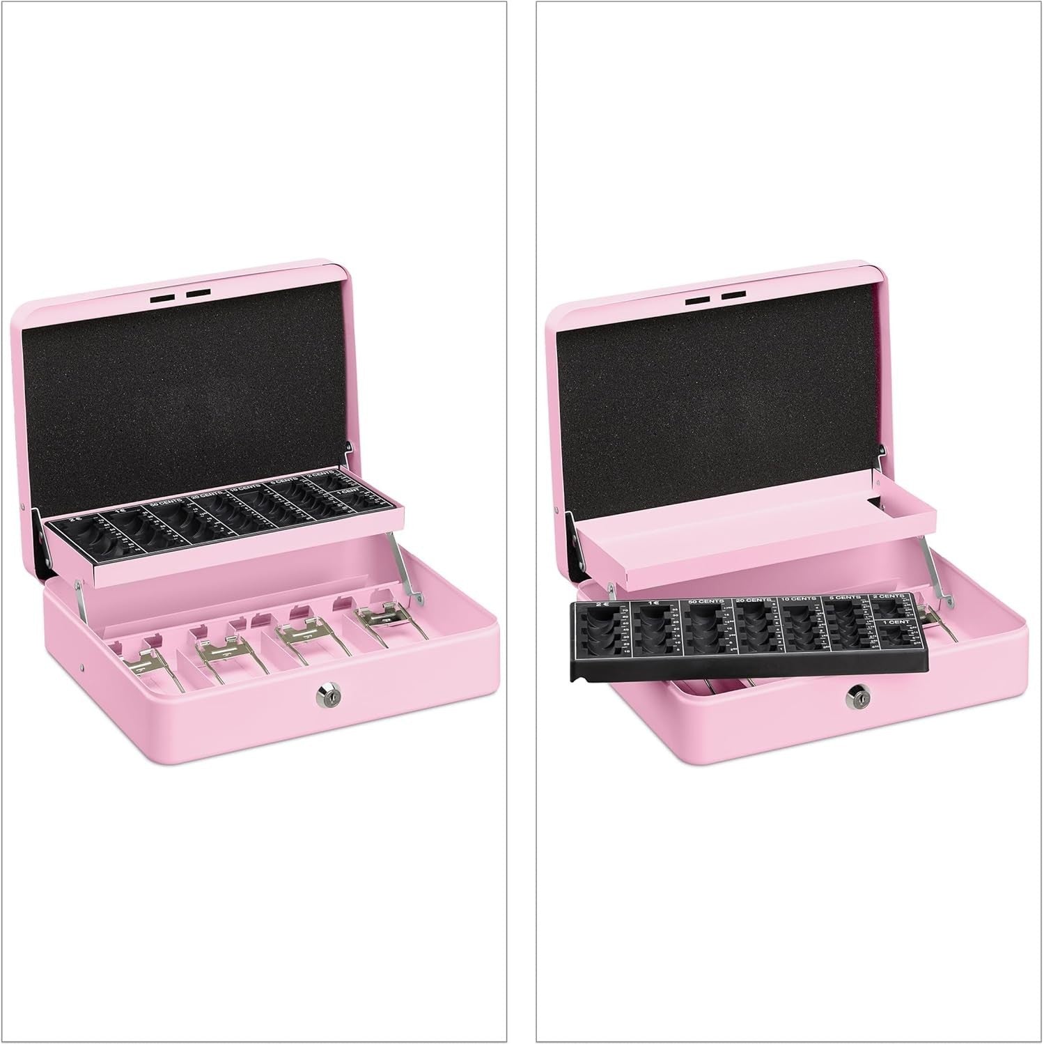 Pink Lockable Cash Box Coin Tray Money Storage Case with Keys