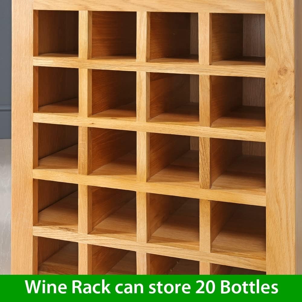 Solid Oak Wine Rack Cabinet Table 20 Bottle Storage Drawer Modern Lacquered