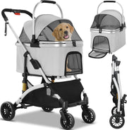 3 in 1 Dog Stroller Folding Pet Pram 360 Wheels Travel Carrier Storage Grey