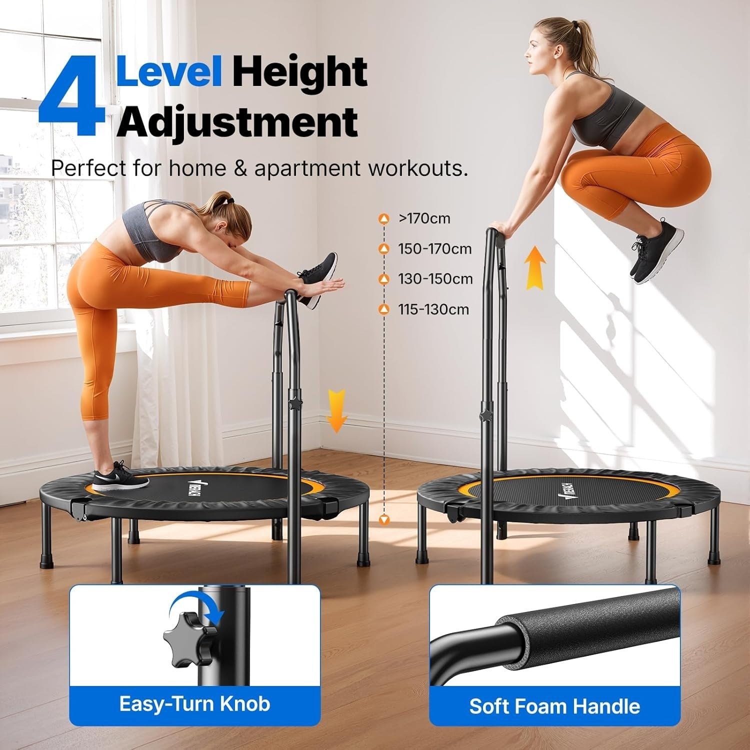 40” Foldable Fitness Rebounder Trampoline Quiet Indoor Exercise 330lb