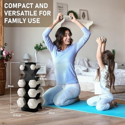 Mini 5-Tier Dumbbell Rack Steel Stand, 0.5–7kg Neoprene Home Gym