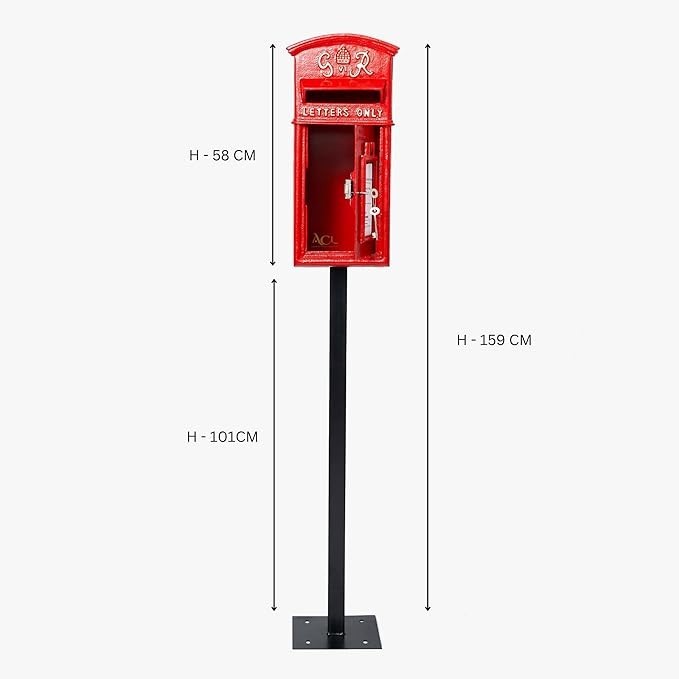 Lockable Cast Iron Wall Mounted Post Box – Weatherproof Royal Mailbox Red