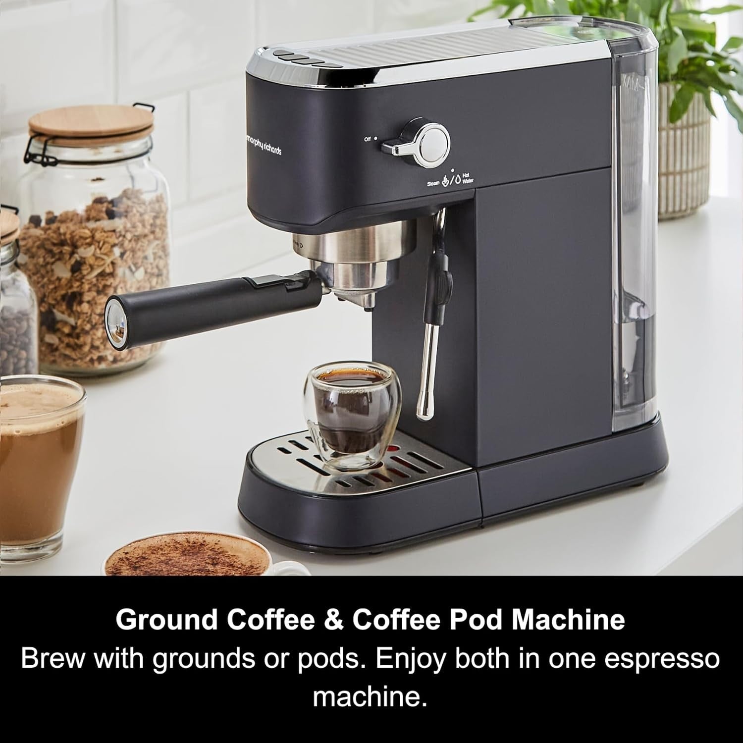 Compact Espresso Machine 15 Bar Pump, Dual Cup, Milk Frother, 1L Tank, Blue