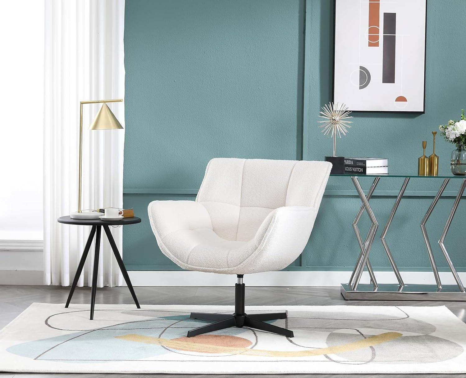 360° Swivel Faux Fur Accent Chair Tub Seat Lounge Chair for Living Bedroom
