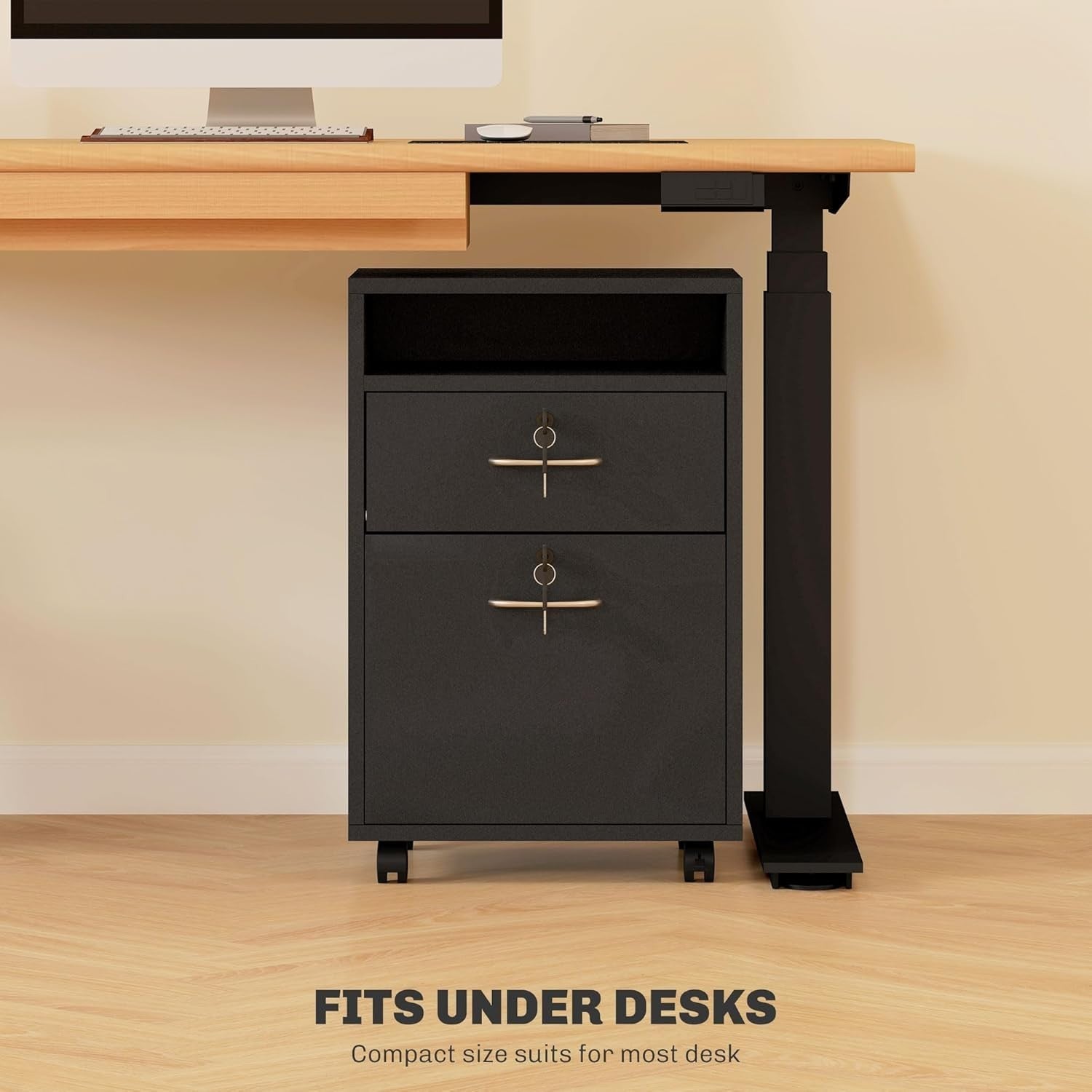 Black Mobile Filing Cabinet with Lockable Drawer & Wheels for Home Office
