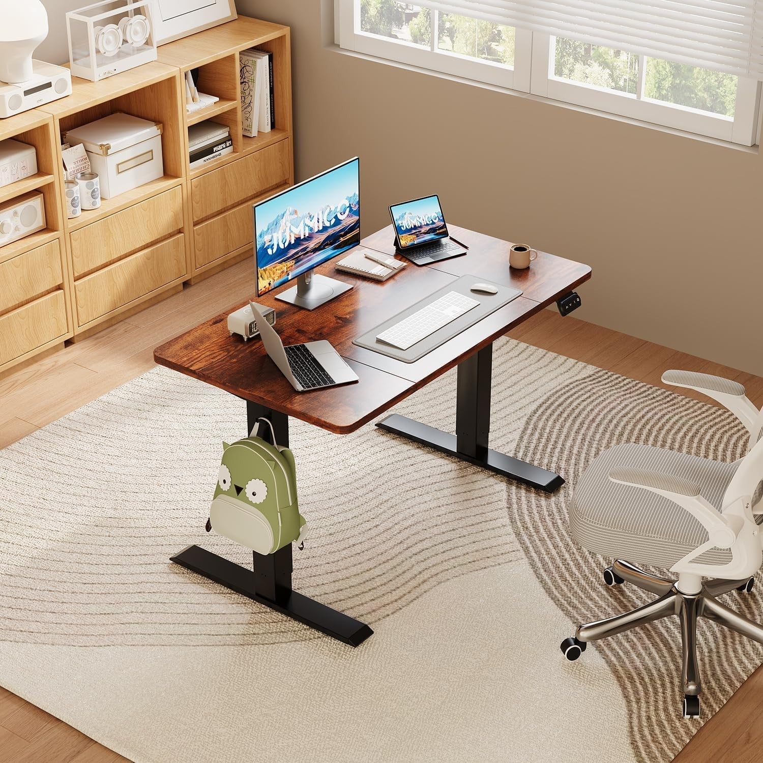 Electric Standing Desk 120x60cm Adjustable Brown Sit Stand Table with Memory