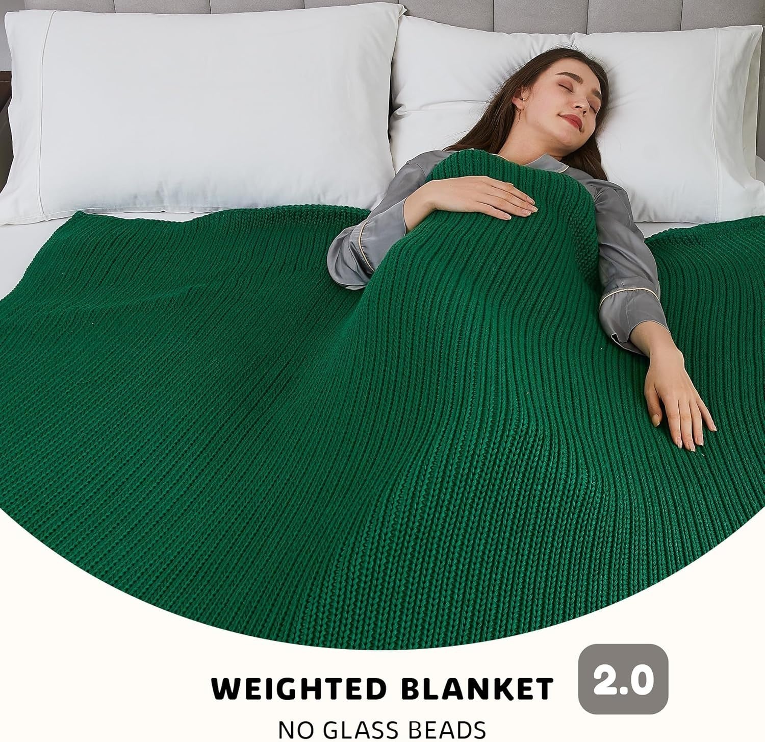 Knitted Weighted Blanket 7lbs 50x60 Green Cooling Heavy Throw