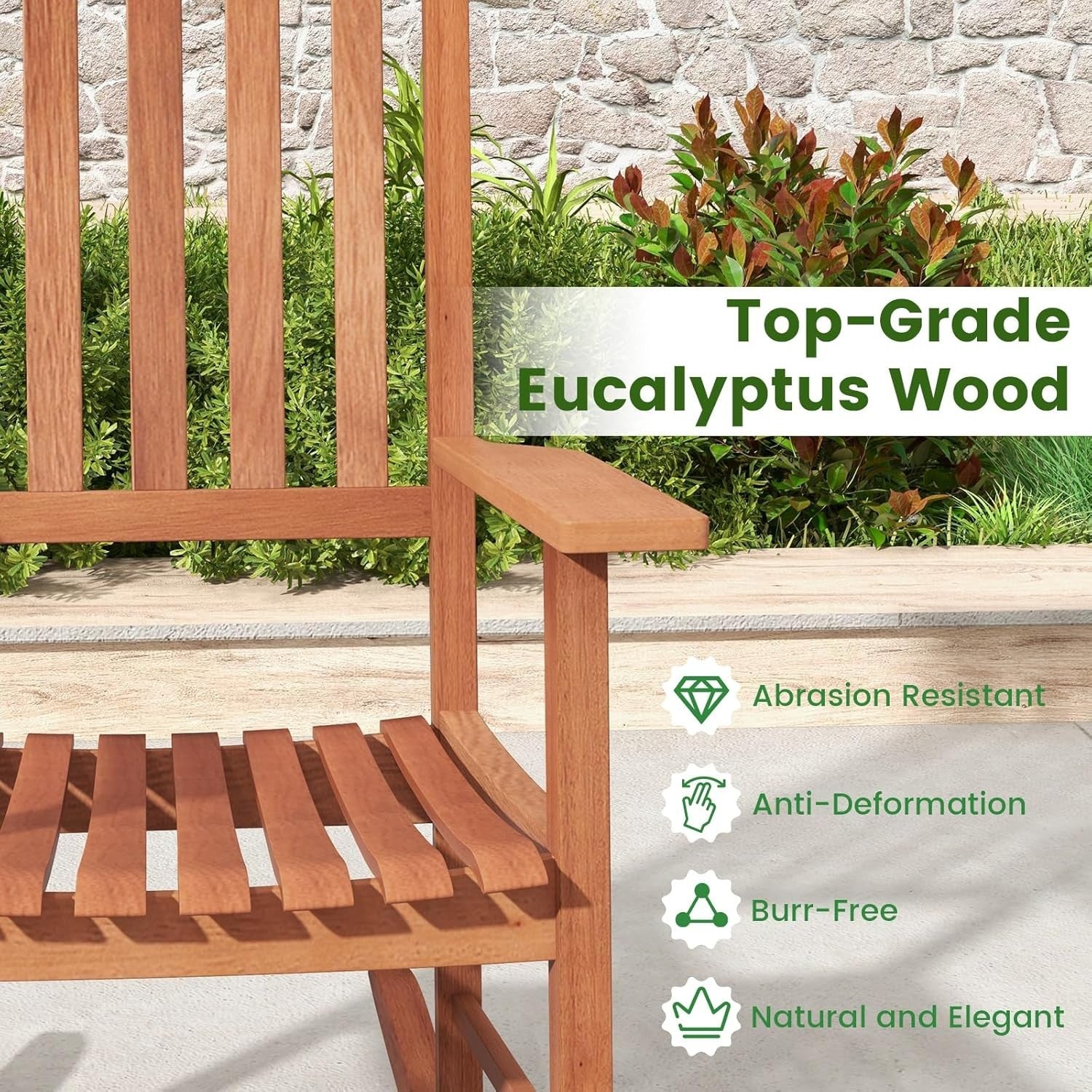 Wooden Outdoor Rocking Chair Ergonomic Patio Armchair Garden Seat
