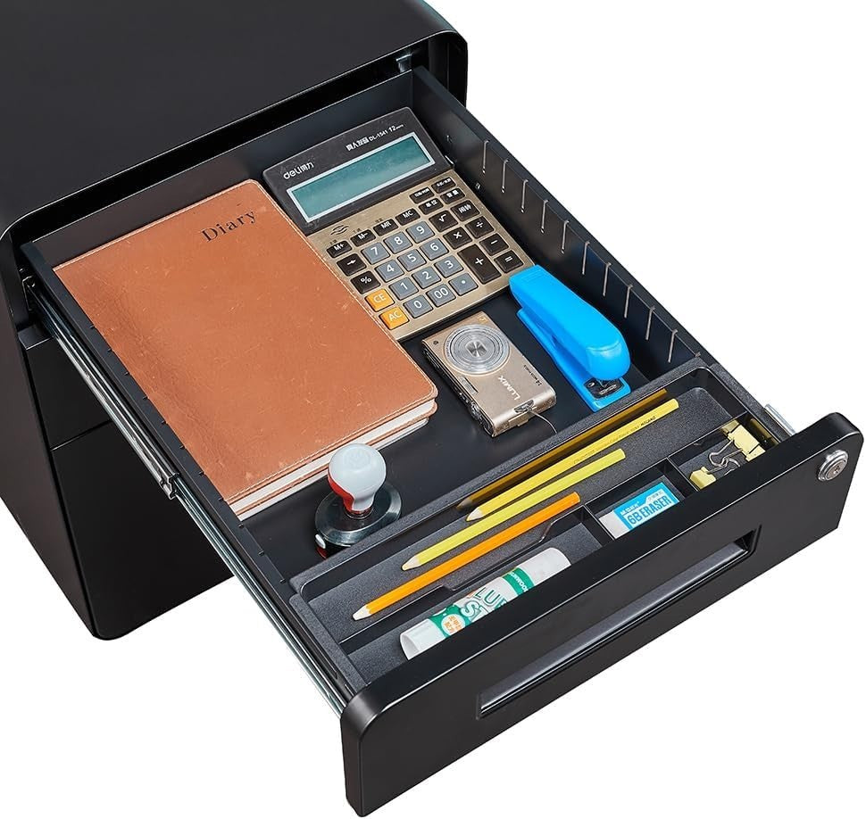 Black 3 Drawer Lockable Mobile File Cabinet 51x40x63.5cm