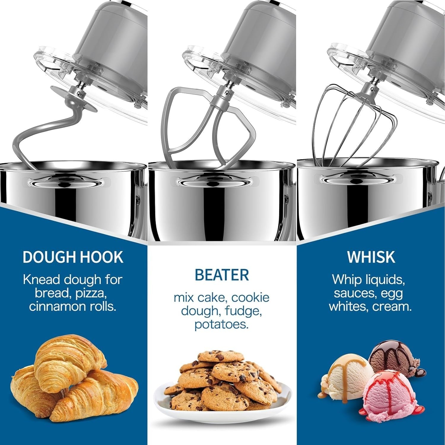 2000W Stand Mixer 8L Bowl Dough Hook Beater Whisk Tilt-Head Kitchen Chef