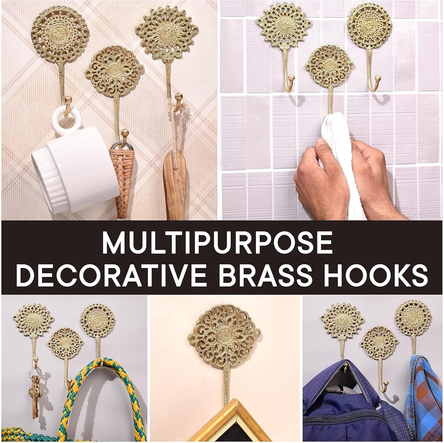 3pcs Boho Gold Brass Wall Hooks Vintage Coat Rack