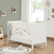 Convertible Baby Cot Bed Toddler Bed Adjustable Height w/ Teething Rails White