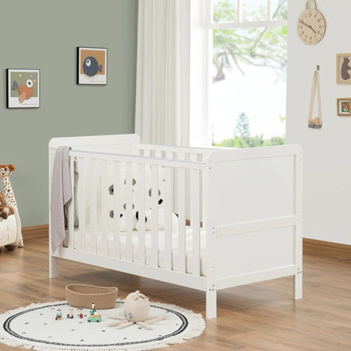 Convertible Baby Cot Bed Toddler Bed Adjustable Height w/ Teething Rails White