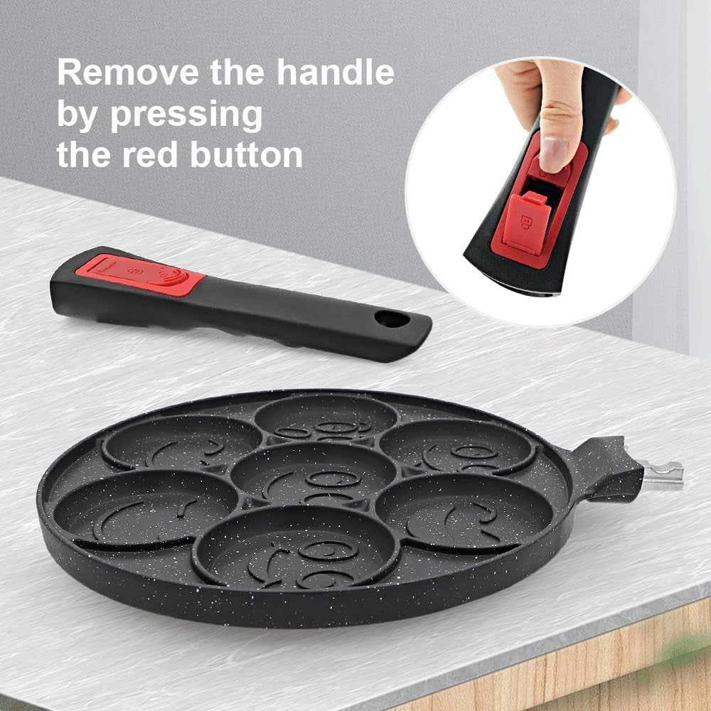 7-Hole Mini Pancake Pan Non-Stick Crepe Mold w/ Detachable Handle Black