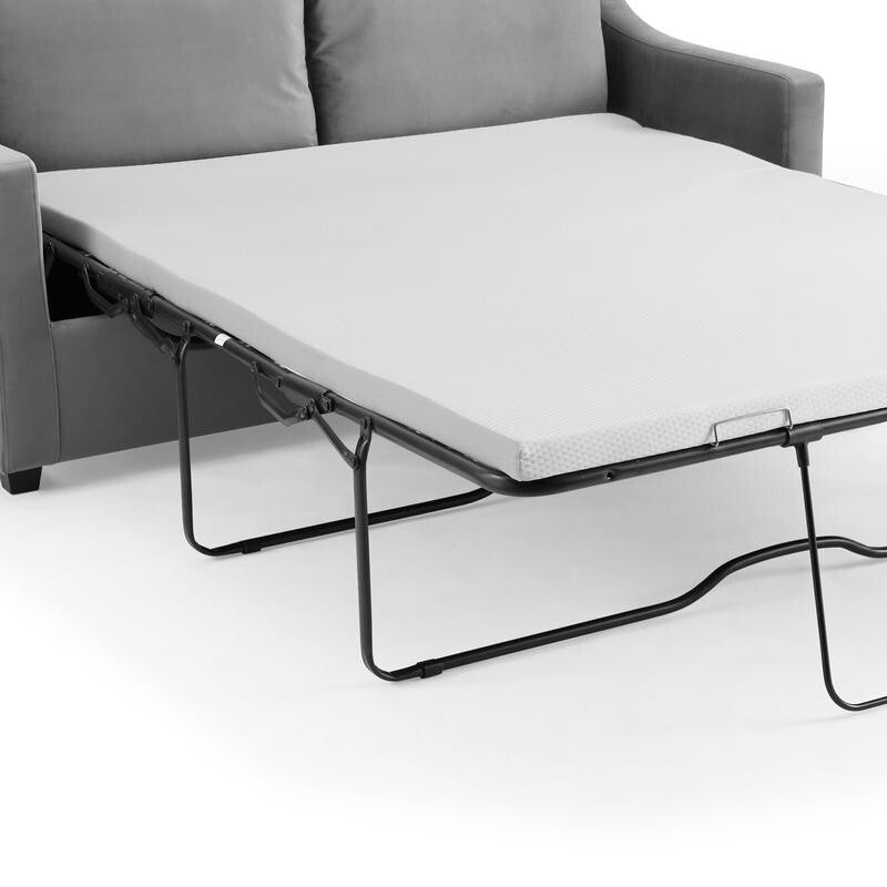Grey Velvet Pull Out Sofa Bed with Mattress Small Double Guest Bed
