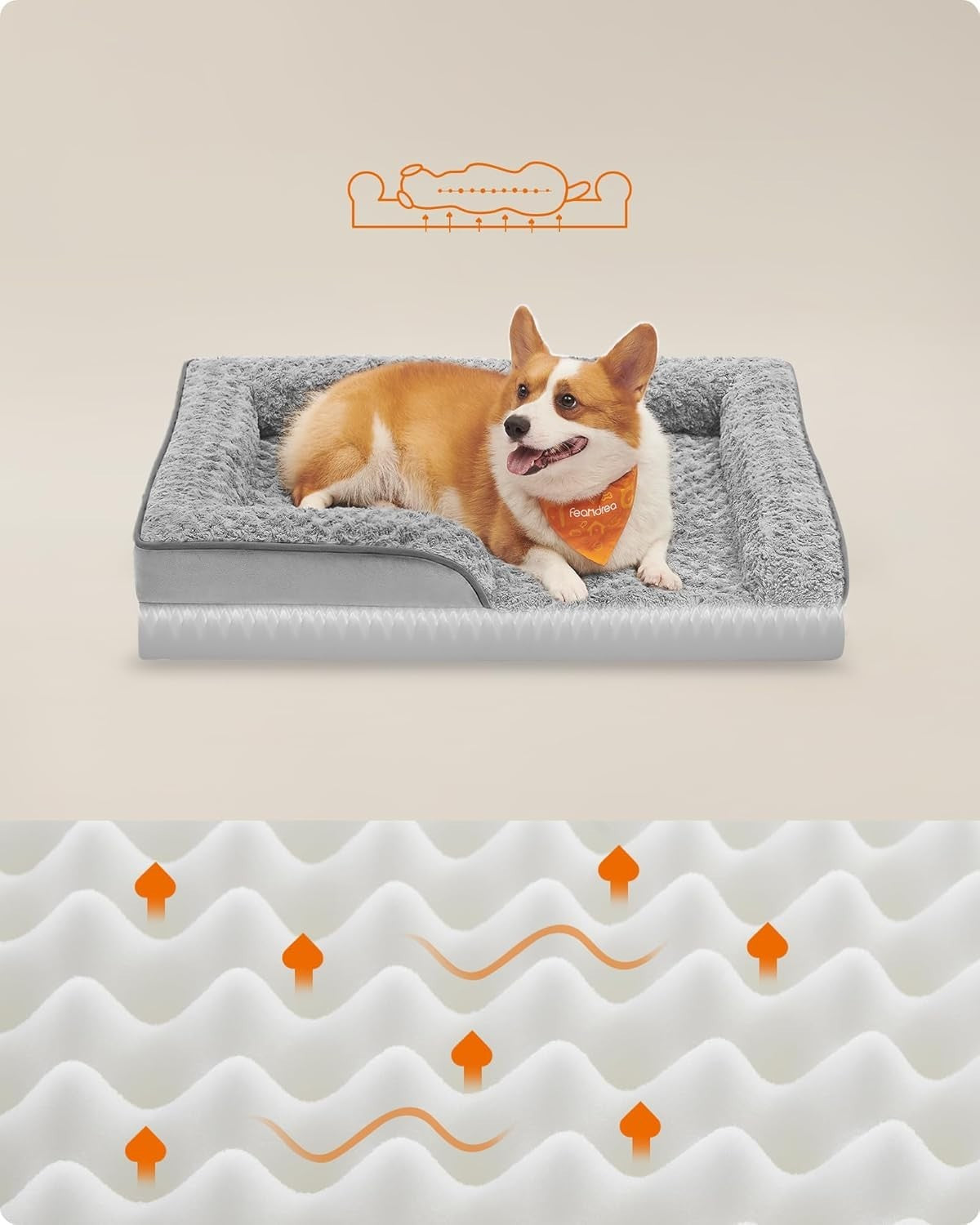 Large Orthopedic Dog Sofa Bed 91x68cm Memory Foam Grey