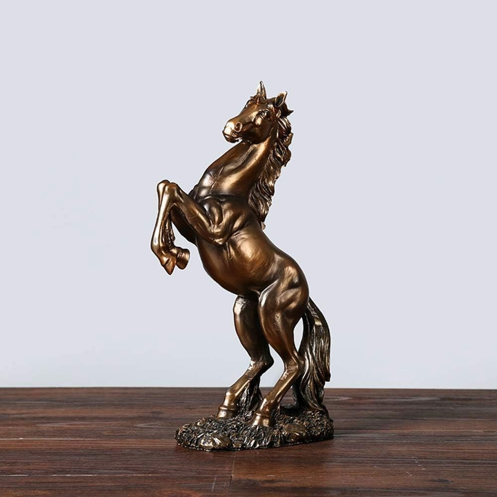 Bronze Rearing Horse Statue 31cm Resin Art Decor Elegant Home Office Sculpture