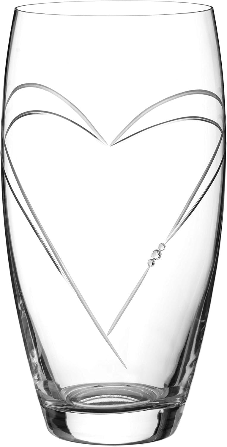 Crystal Heart Barrel Flower Vase Hand Cut Glass 26cm Luxury Home Decor