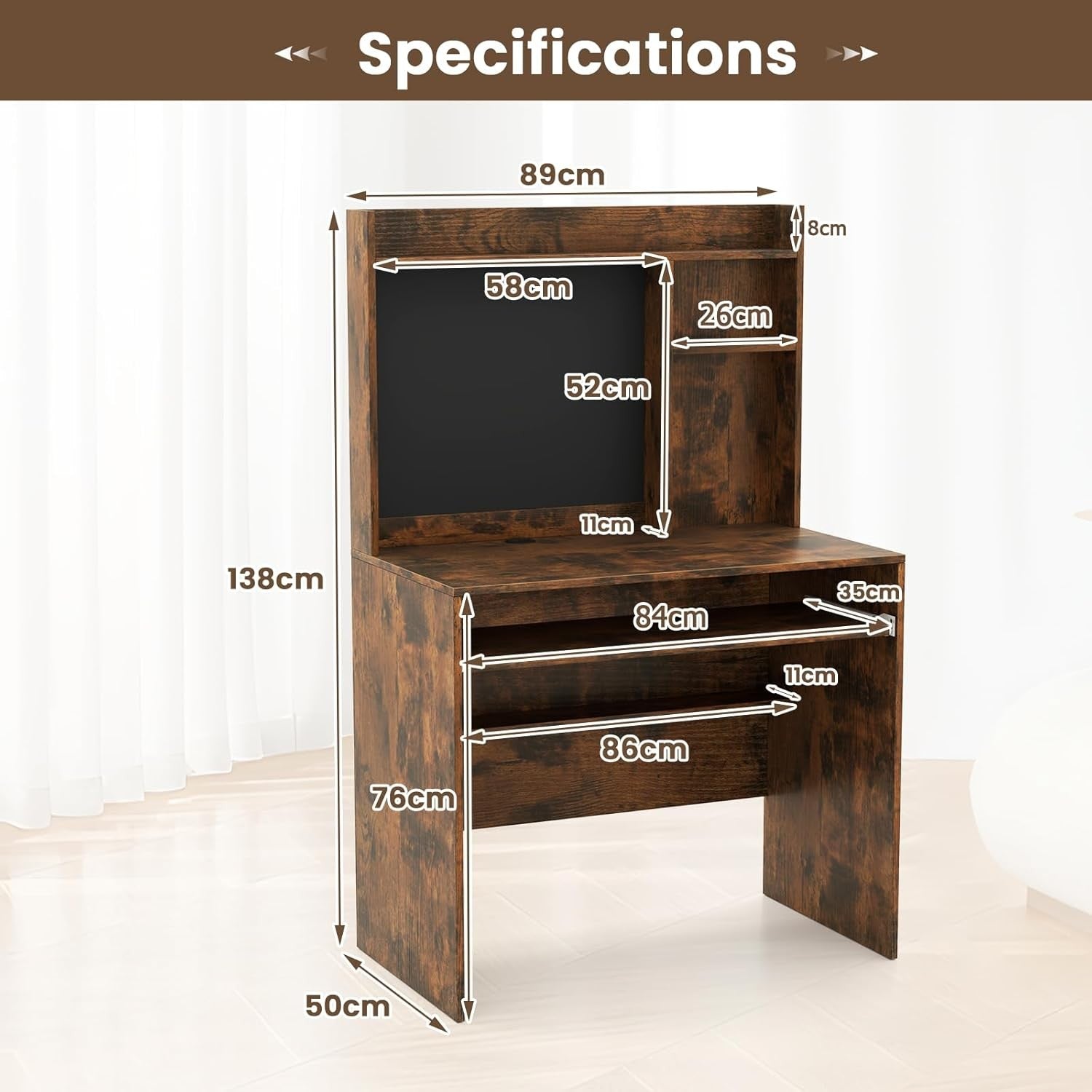 Computer Desk with Hutch Storage Keyboard Tray Study Workstation Rustic