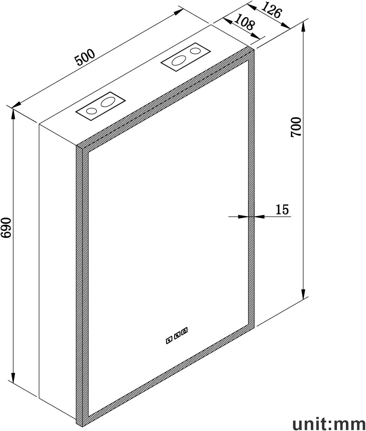 LED Bathroom Mirror Cabinet 500x700mm with Bluetooth Speaker & Shaver Socket