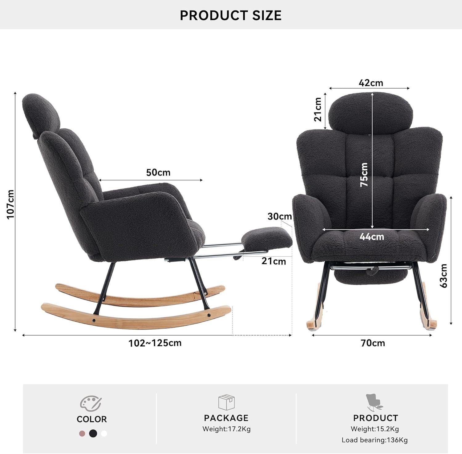 Recliner Rocking Chair w/ Footstool & Headrest – Ergonomic, Cozy, 125cm