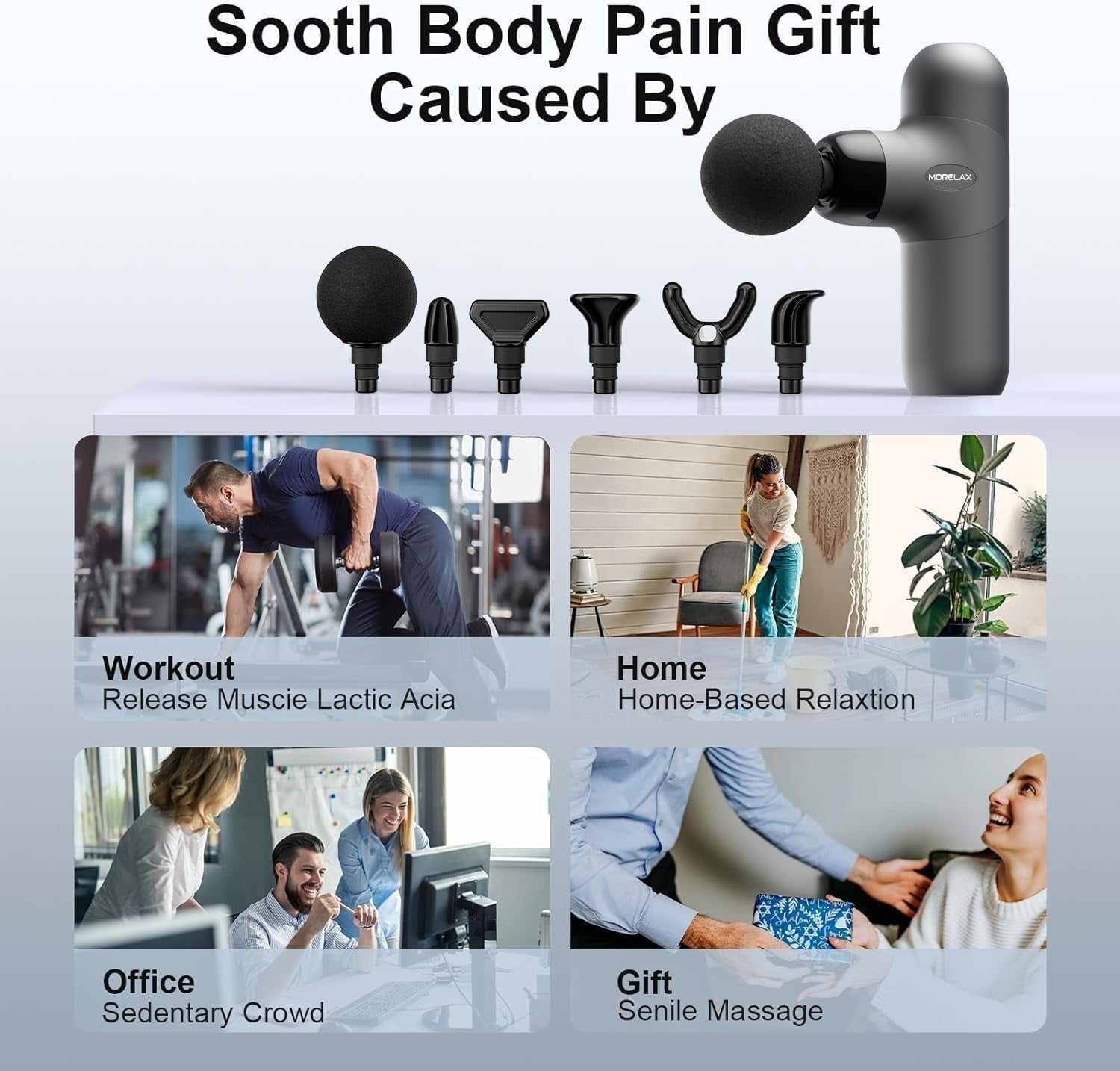 Mini Deep Tissue Massage Gun Portable Percussion Muscle Relief 6 Heads