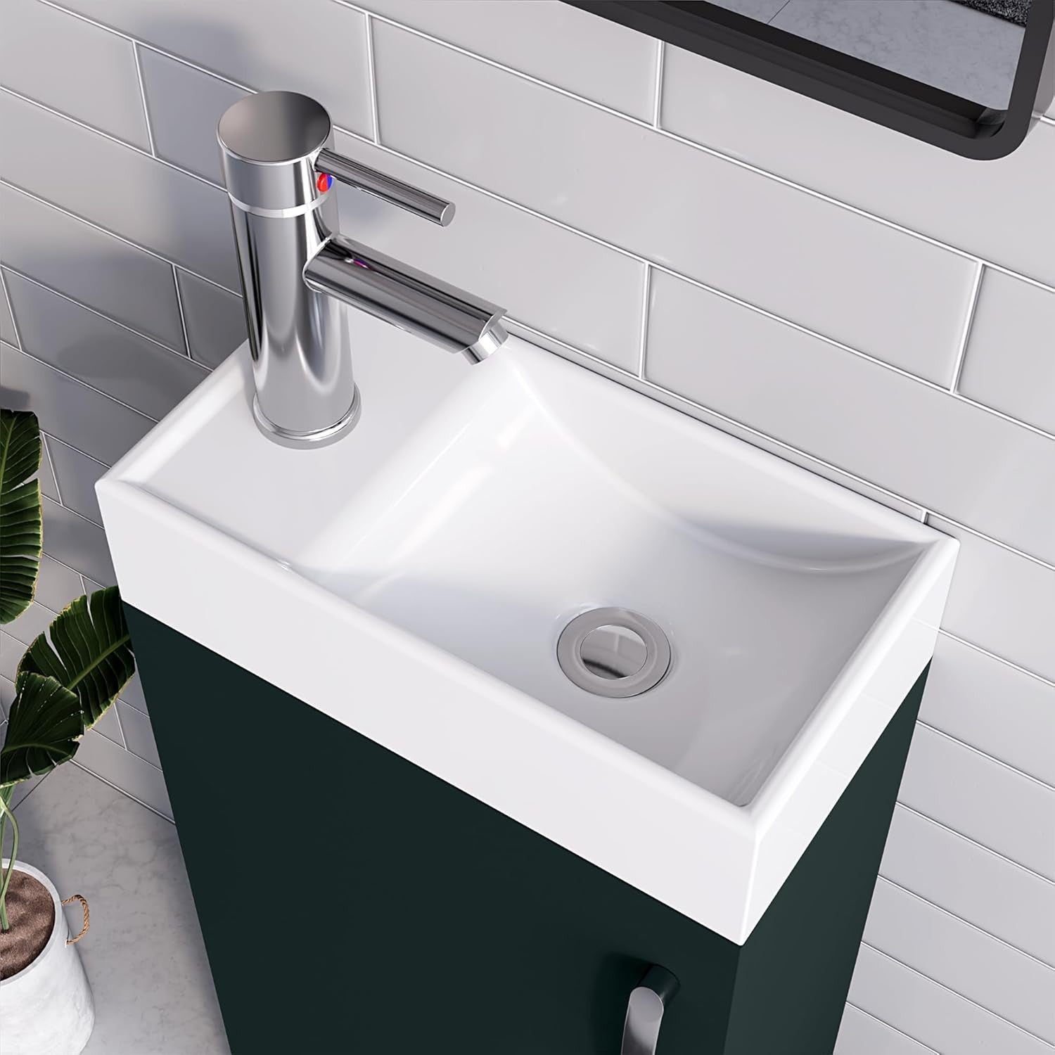 Green Cloakroom Vanity Unit with Basin, Trap & Waste – Compact Under Sink 40cm