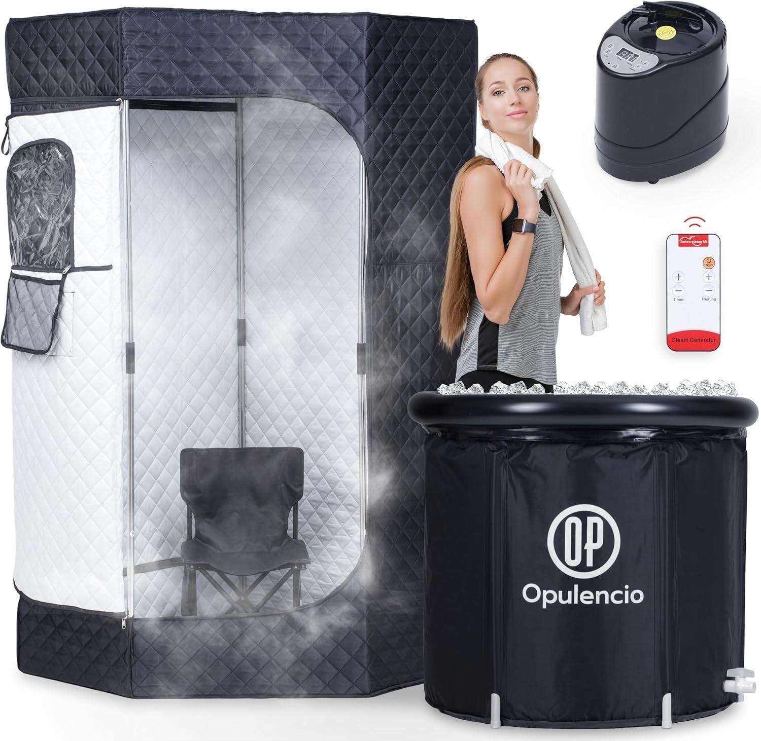 Home Sauna with Ice Bath – Portable Steam Sauna Tent w/ Chair & Remote