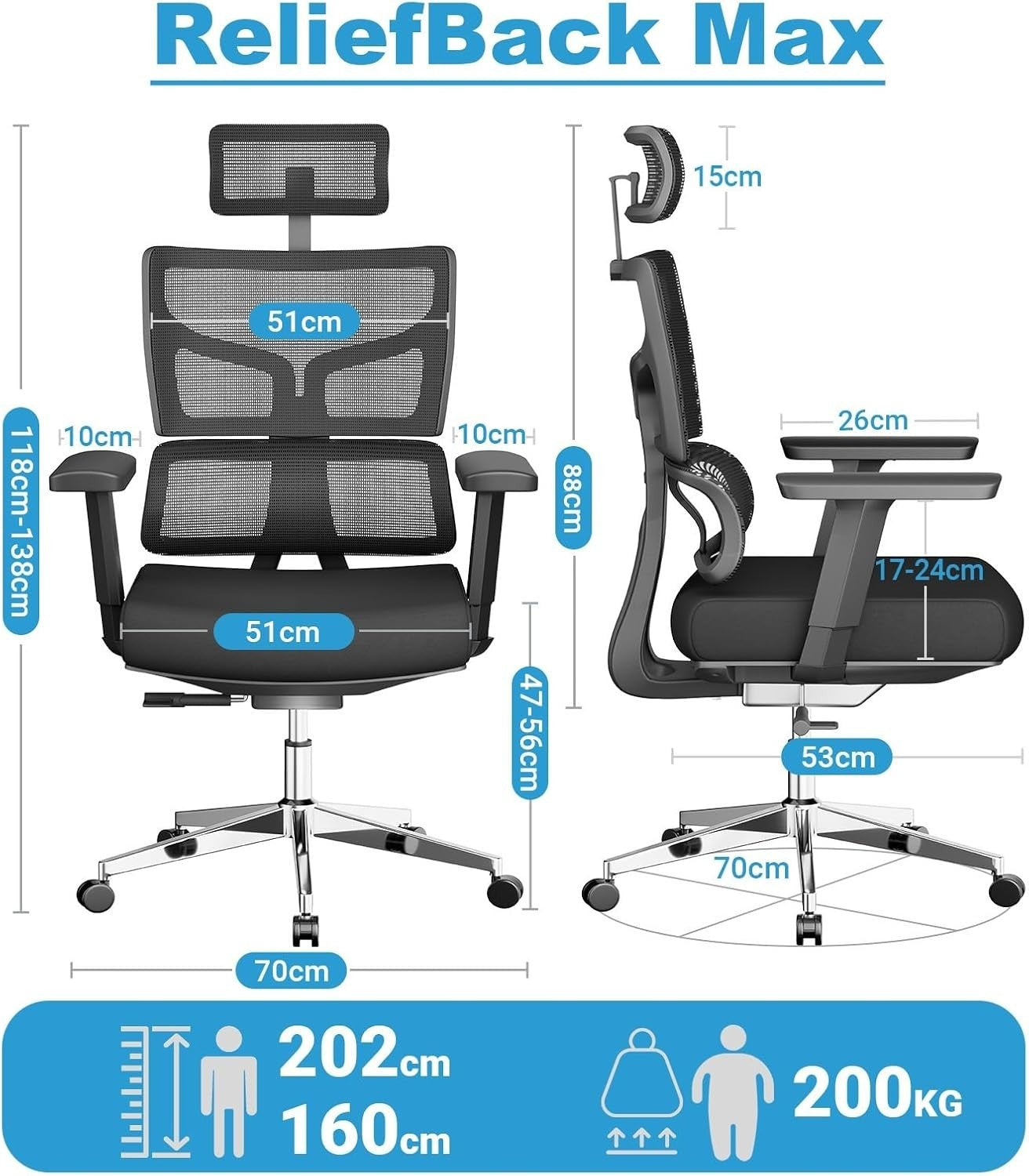 Big & Tall Ergonomic Office Chair Mesh Back High Weight-Activated Tilt