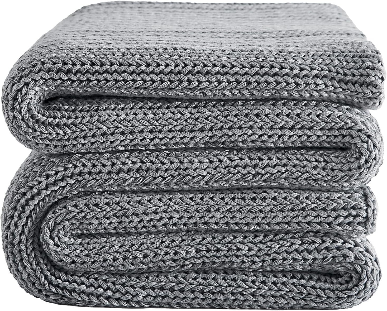 Knitted Weighted Blanket 15lbs Light Grey Chunky Knit Heavy Throw 60"x80"