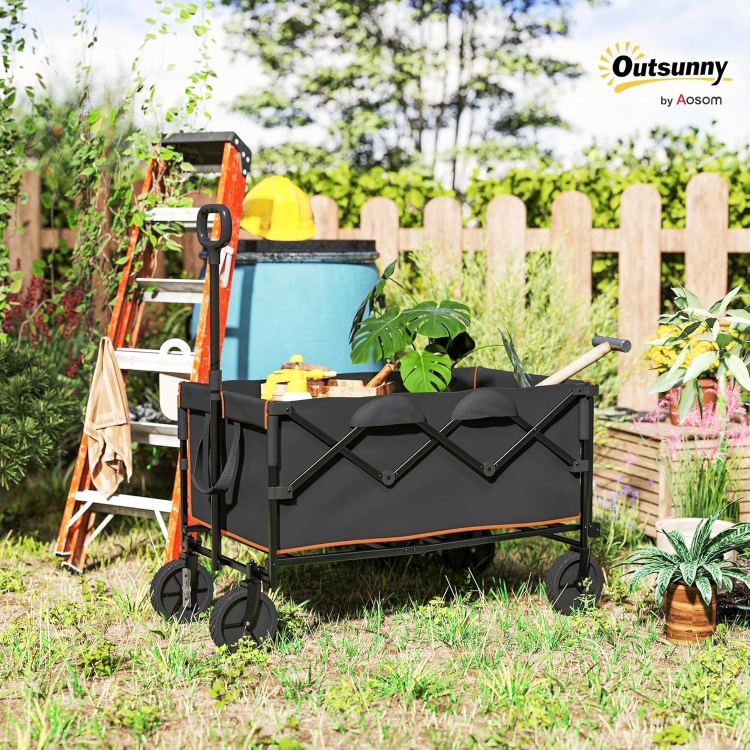 160L Folding Festival Trolley 100kg Heavy Duty Wagon w/ Tailgate & Bag