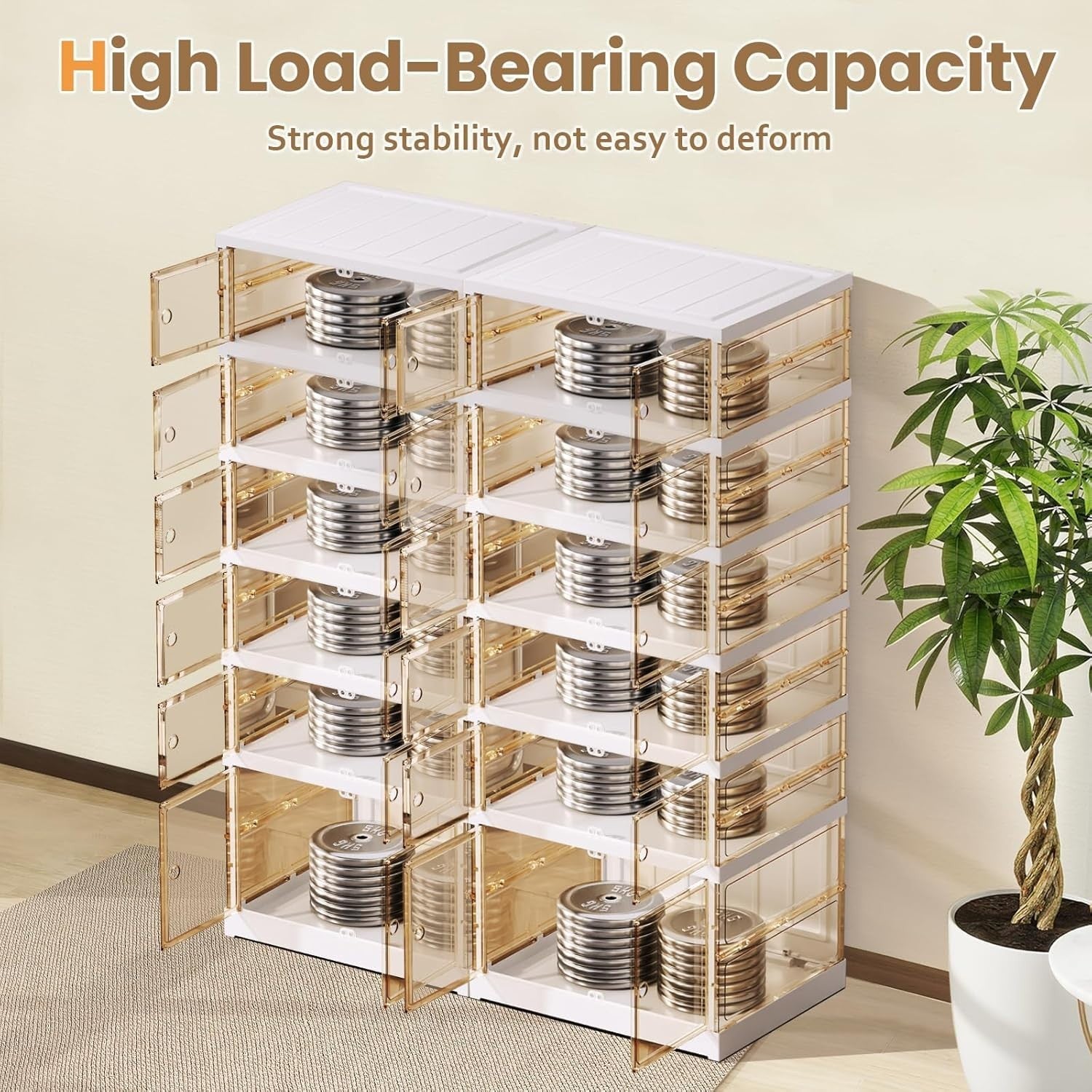 6 Tier Foldable Shoe Rack 24 Pair Organizer Transparent Doors Stackable