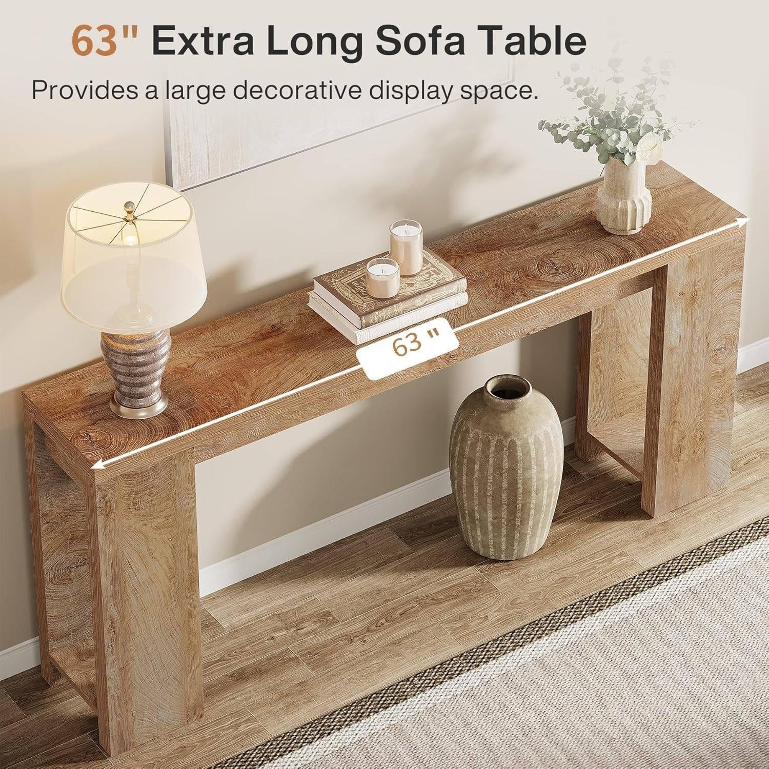 Extra Long Farmhouse Console Table, Rustic Wood Entryway Sofa Table