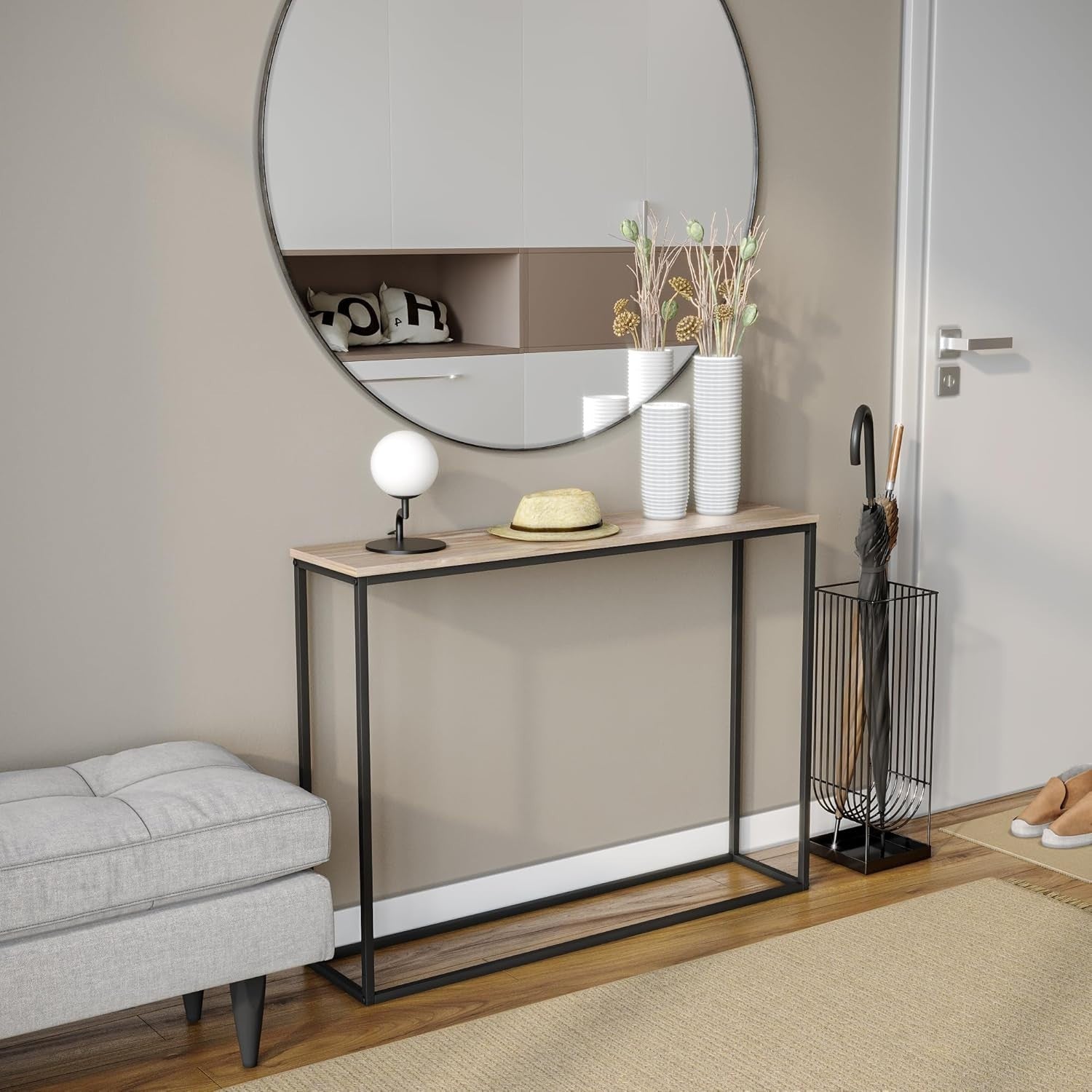 Slim Wooden Hallway Console Table with Metal Legs - 24D x 100W x 75H cm