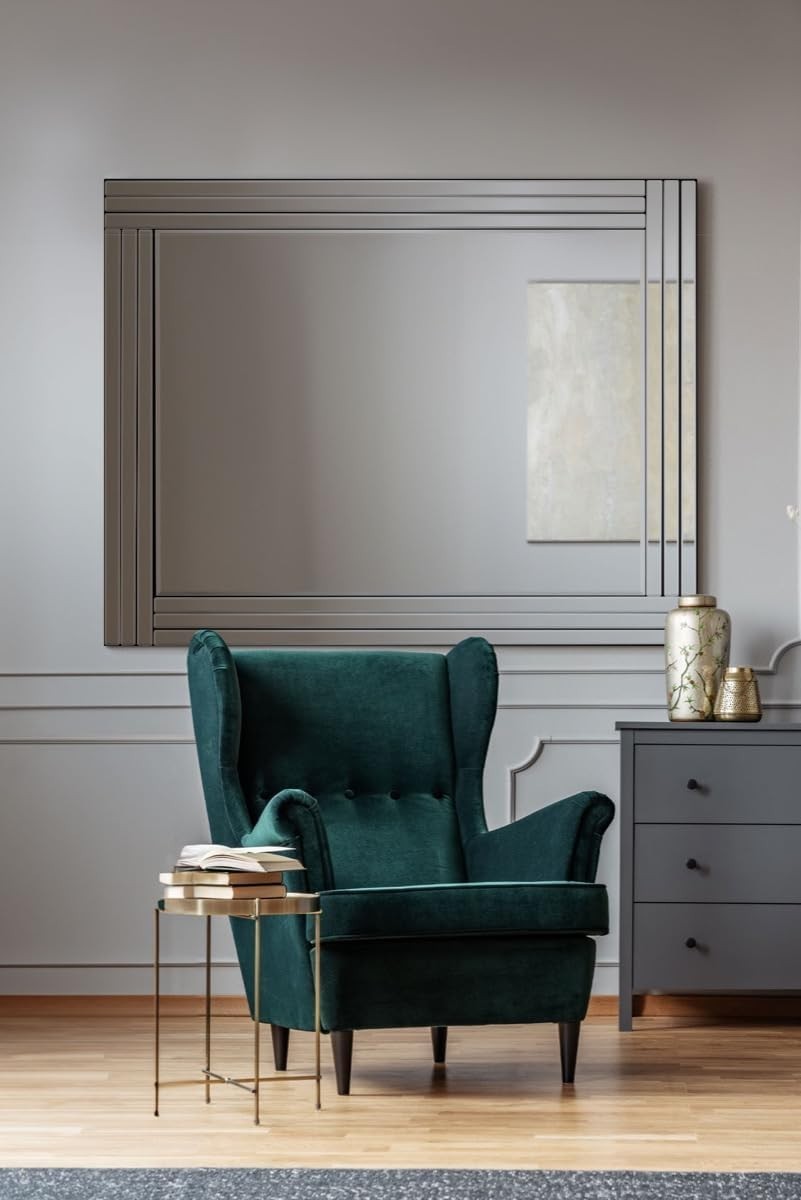 Large Frameless Beveled Glass Wall Mirror 144x116cm Modern Decor