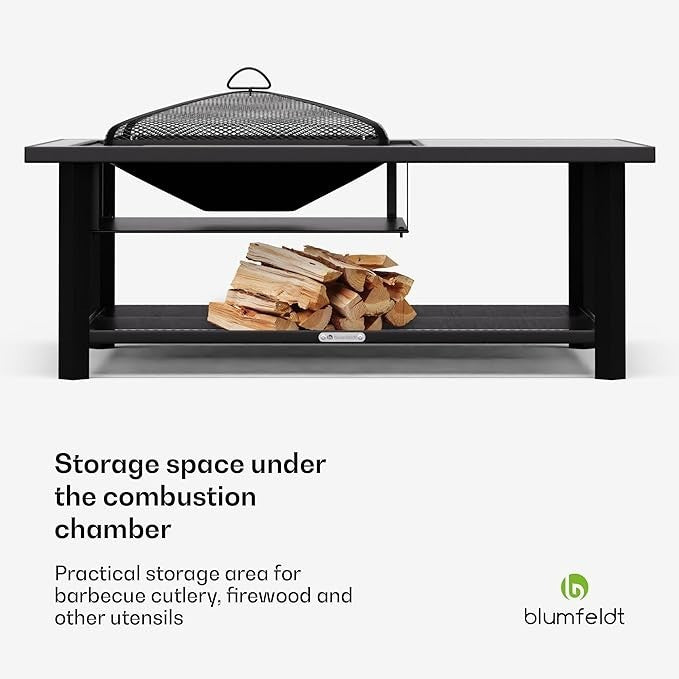 3-in-1 Fire Pit Table BBQ Outdoor Heater & Dining Table Terrazzo Top 122cm