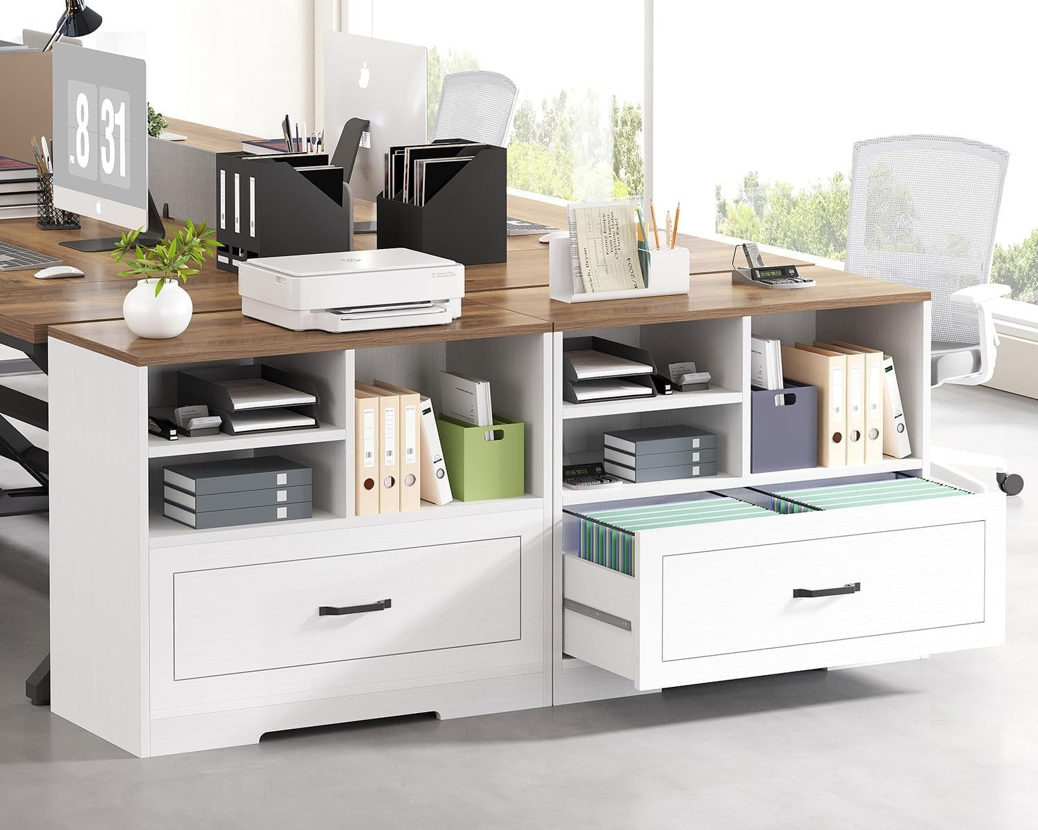 White Oak File Cabinet 83cm Farmhouse Lateral Drawer Printer Stand