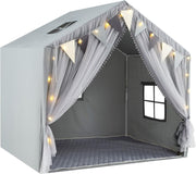 Grey Kids Fairy Play Tent Indoor Playhouse w Lights Mat Curtains