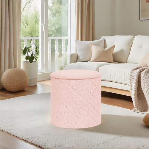 Pink Round Storage Ottoman Footstool 3-in-1 Seat with Lid 43x43x45cm