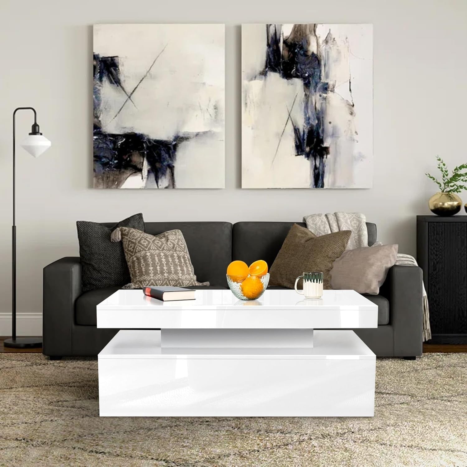 Modern White LED Coffee Table with 2 Drawers & RGB Lights 94x47x38cm