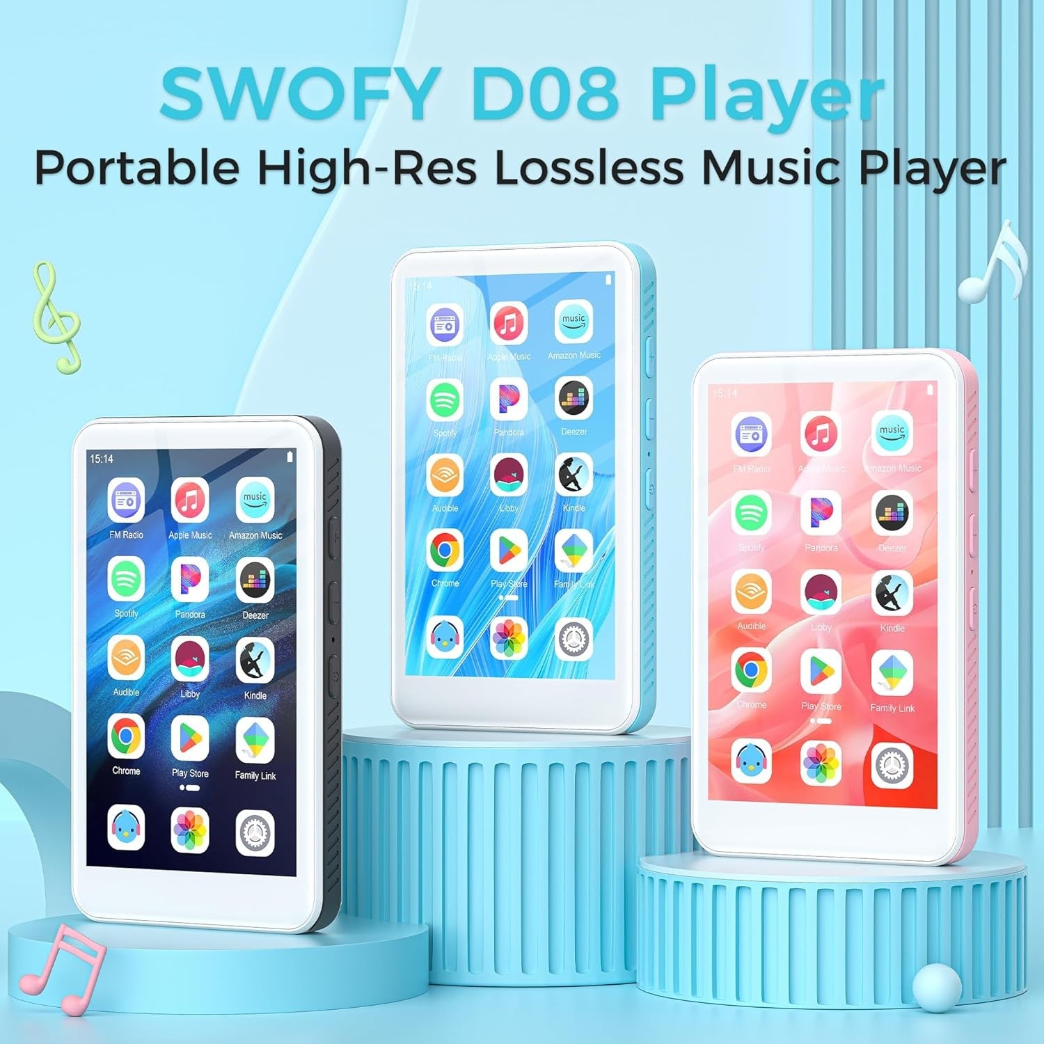 160GB MP3 Player Bluetooth WiFi 4" MP4 Music Player for Kids White