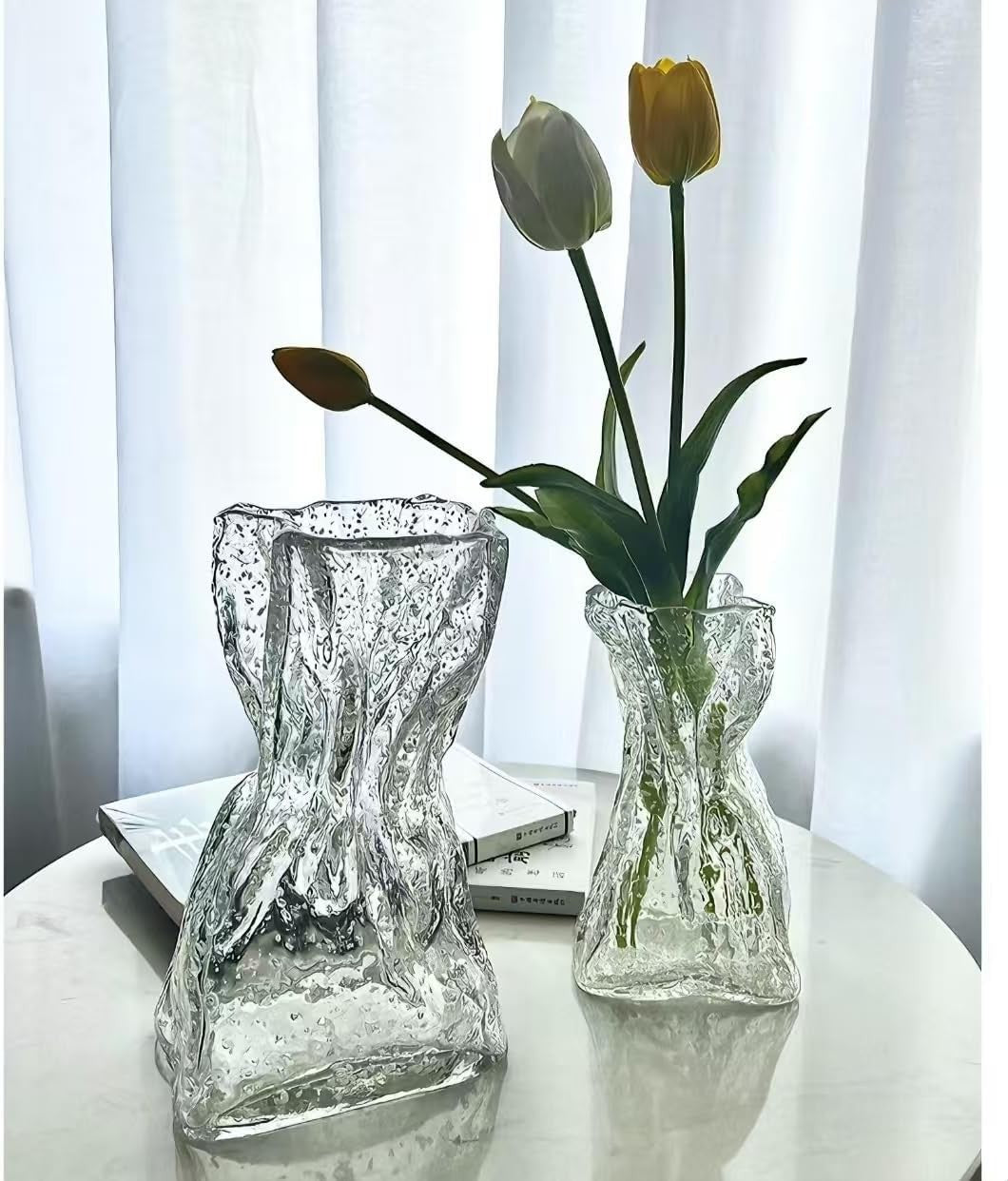 Glow Glass Flower Vase Origami Shape Luminous Table Home Decor